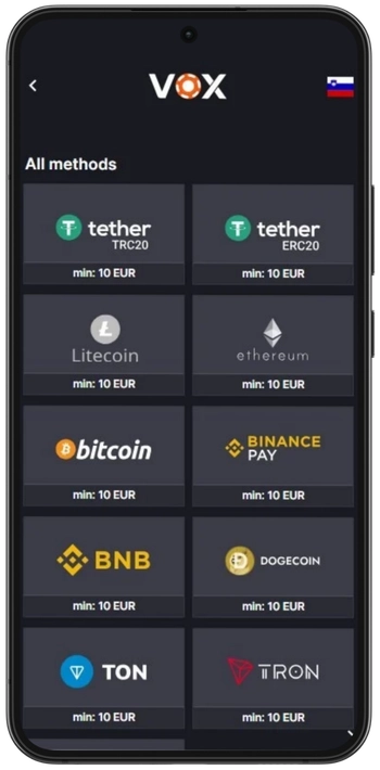 Polog sredstev v Vox Casino